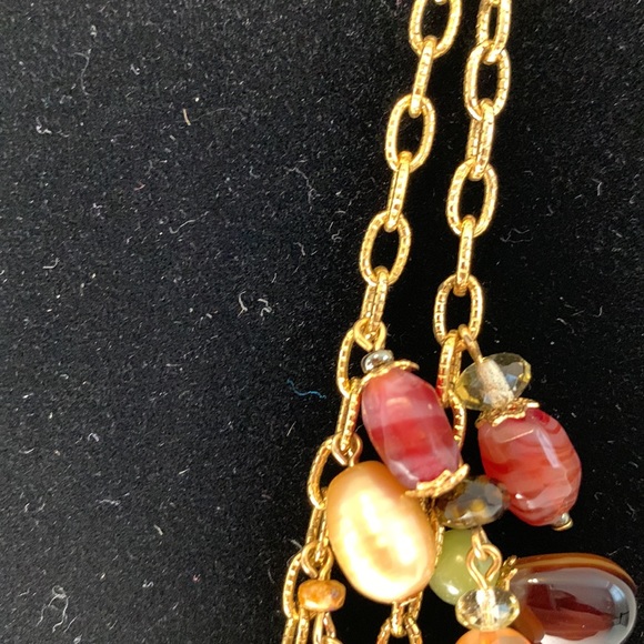 GoldTone Necklace 2 Strand Fall Earthtone Colors Multi Stones Filigree 16.5”+2” - Picture 8 of 11